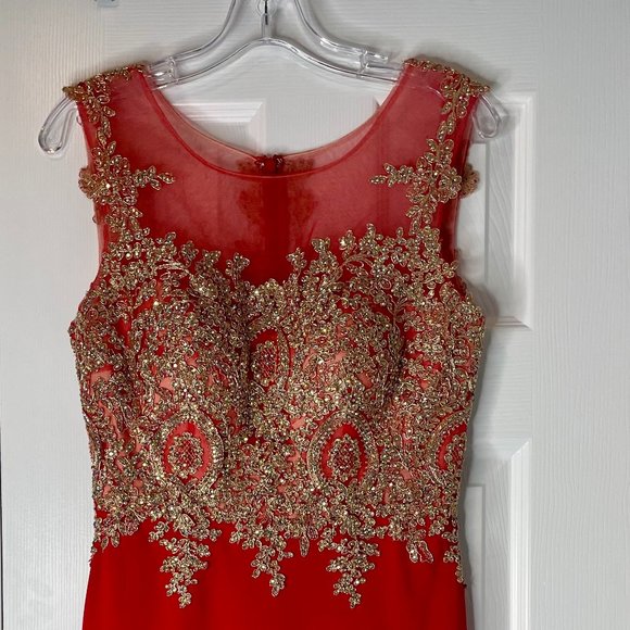 Red & Gold Sequin Cocktail Dress - Picture 1 of 5